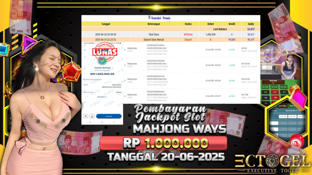 BUKTI JACKPOT SLOT MAHJONG WAYS TERPERCAYA DI INDONESIA TGL 20-06-2025