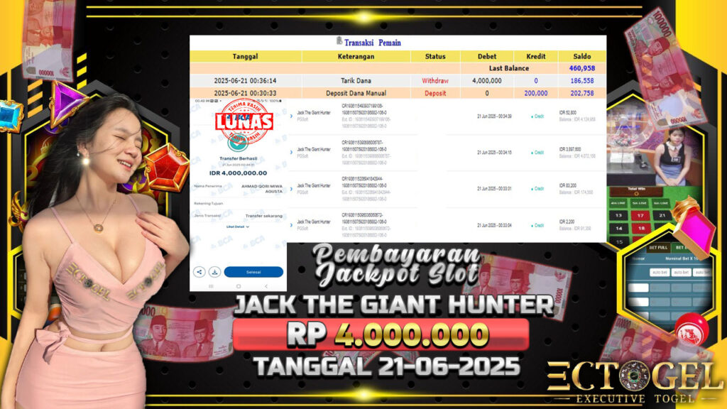BUKTI JACKPOT SLOT JACK THE GIANT HUNTER TERPERCAYA DI INDONESIA TGL 21-06-2025