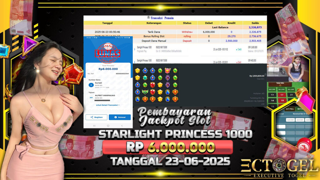 BUKTI JACKPOT SLOT STARLIGHT PRINCESS 1000 TERPERCAYA DI INDONESIA TGL 23-06-2025