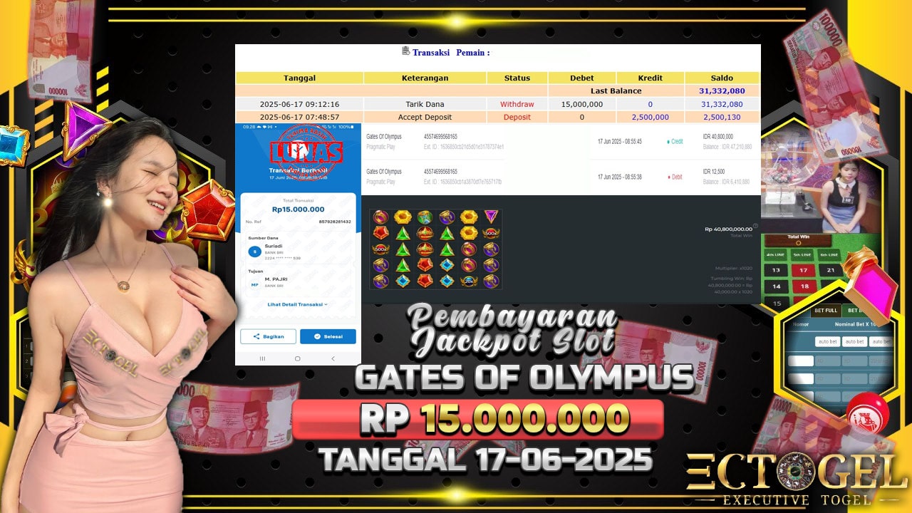 BUKTI JACKPOT SLOT GATES OF OLYMPUS TERPERCAYA DI INDONESIA TGL 17-06-2025