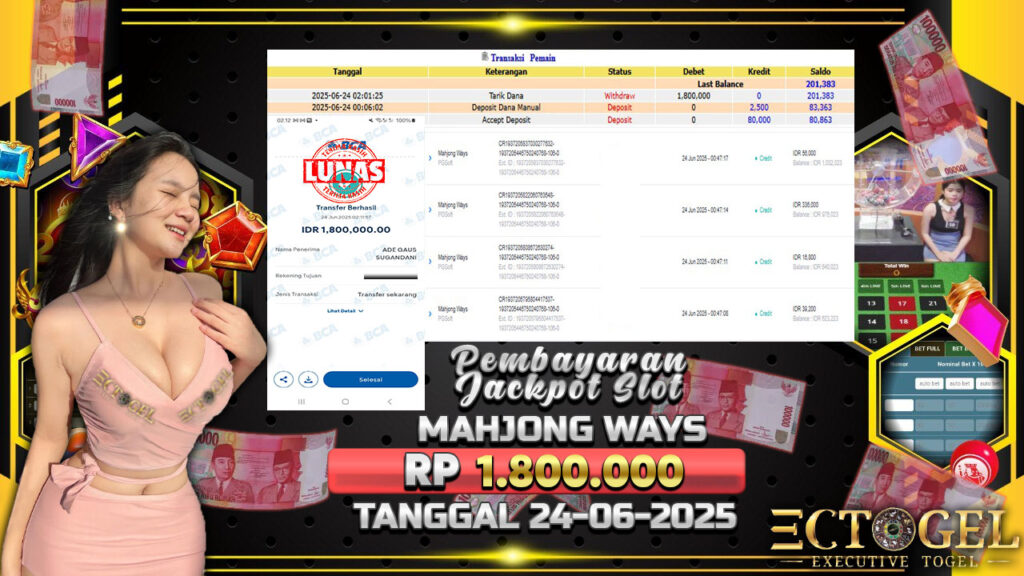 BUKTI JACKPOT SLOT MAHJONG WAYS TERPERCAYA DI INDONESIA TGL 24-06-2025