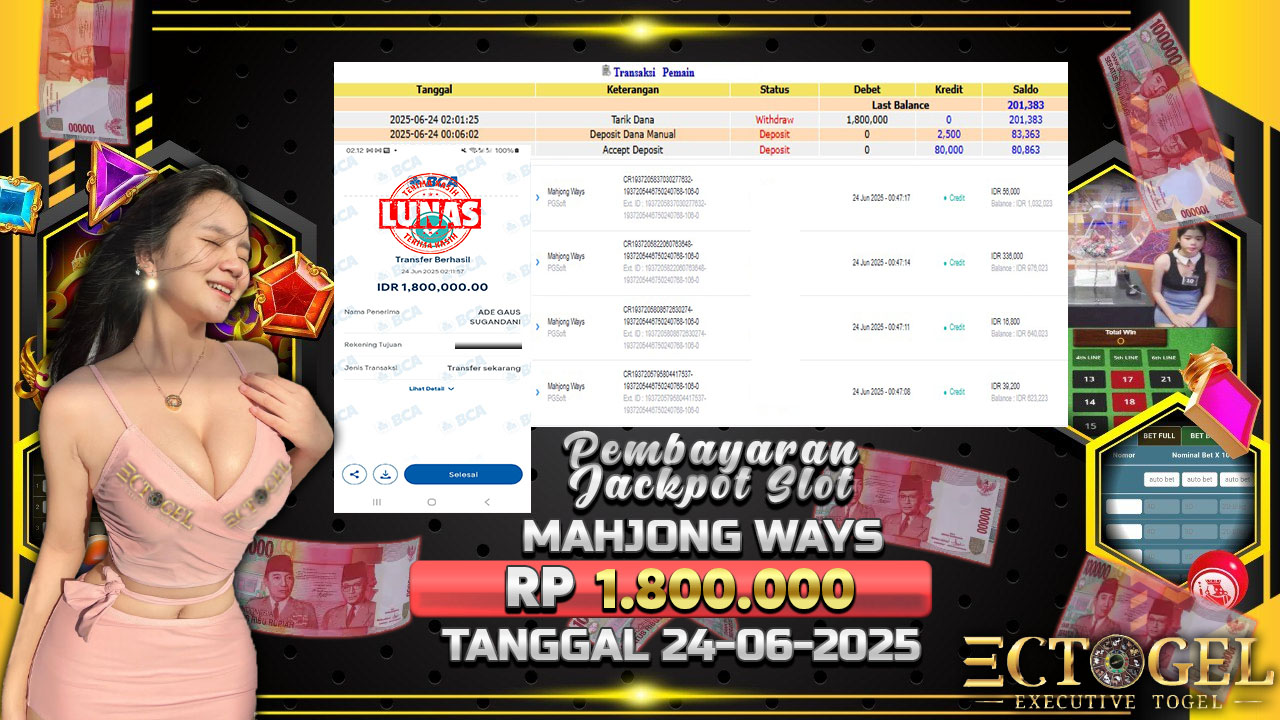 BUKTI JACKPOT SLOT MAHJONG WAYS TERPERCAYA DI INDONESIA TGL 24-06-2025