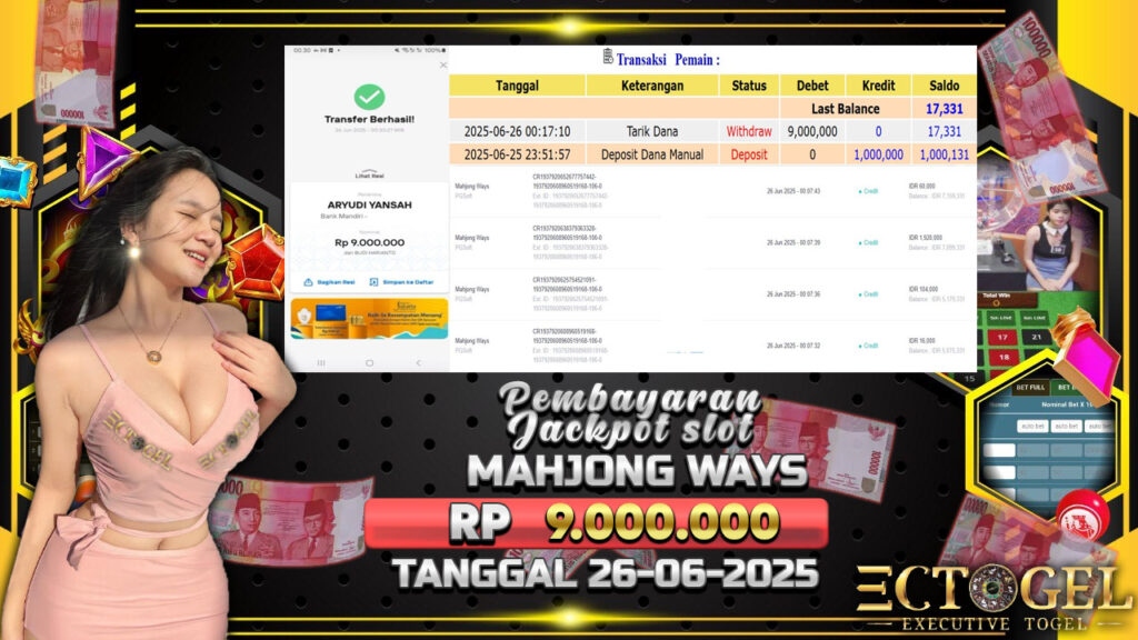 BUKTI JACKPOT SLOT MAHJONG WAYS TERPERCAYA DI INDONESIA TGL 26-06-2025
