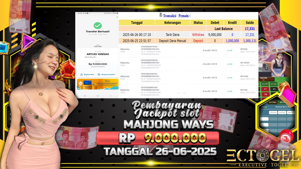 BUKTI JACKPOT SLOT MAHJONG WAYS TERPERCAYA DI INDONESIA TGL 26-06-2025