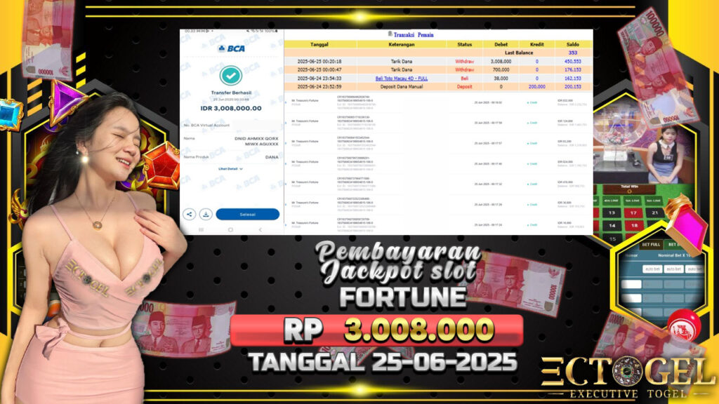 BUKTI JACKPOT SLOT MR. TREASURE`S FORTUNE TERPERCAYA DI INDONESIA TGL 25-06-2025