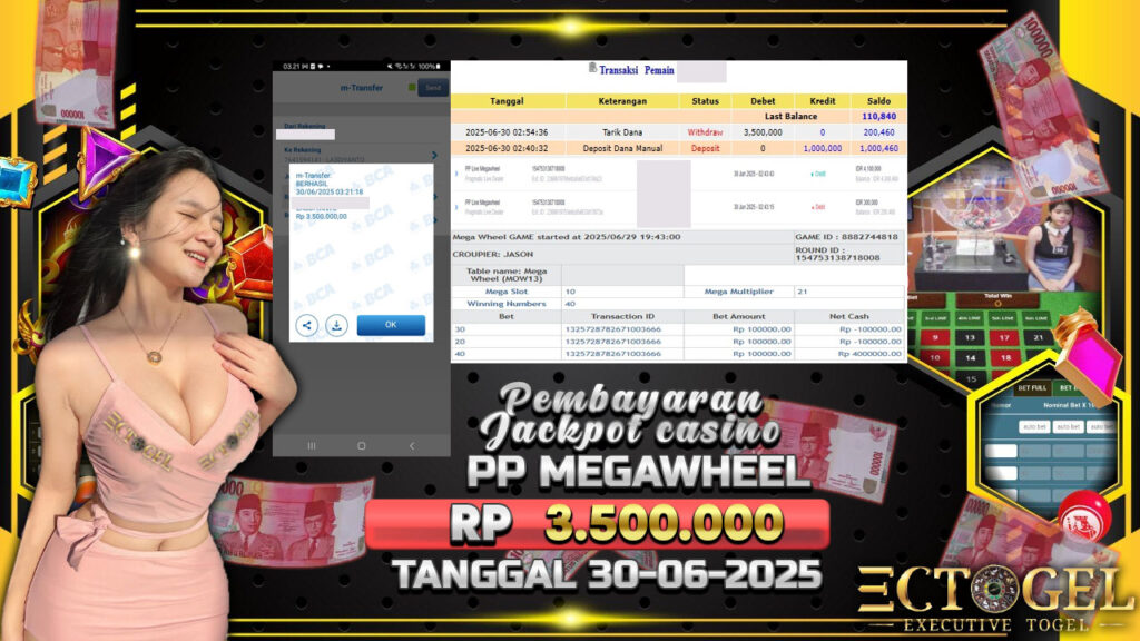 BUKTI JACKPOT CASINO PP LIVE MEGAWHEEL  TERPERCAYA DI INDONESIA TGL 30-06-2025