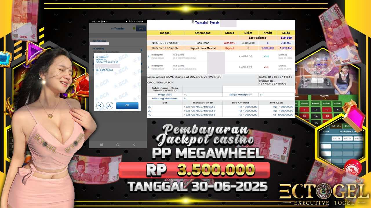 BUKTI JACKPOT CASINO PP LIVE MEGAWHEEL  TERPERCAYA DI INDONESIA TGL 30-06-2025