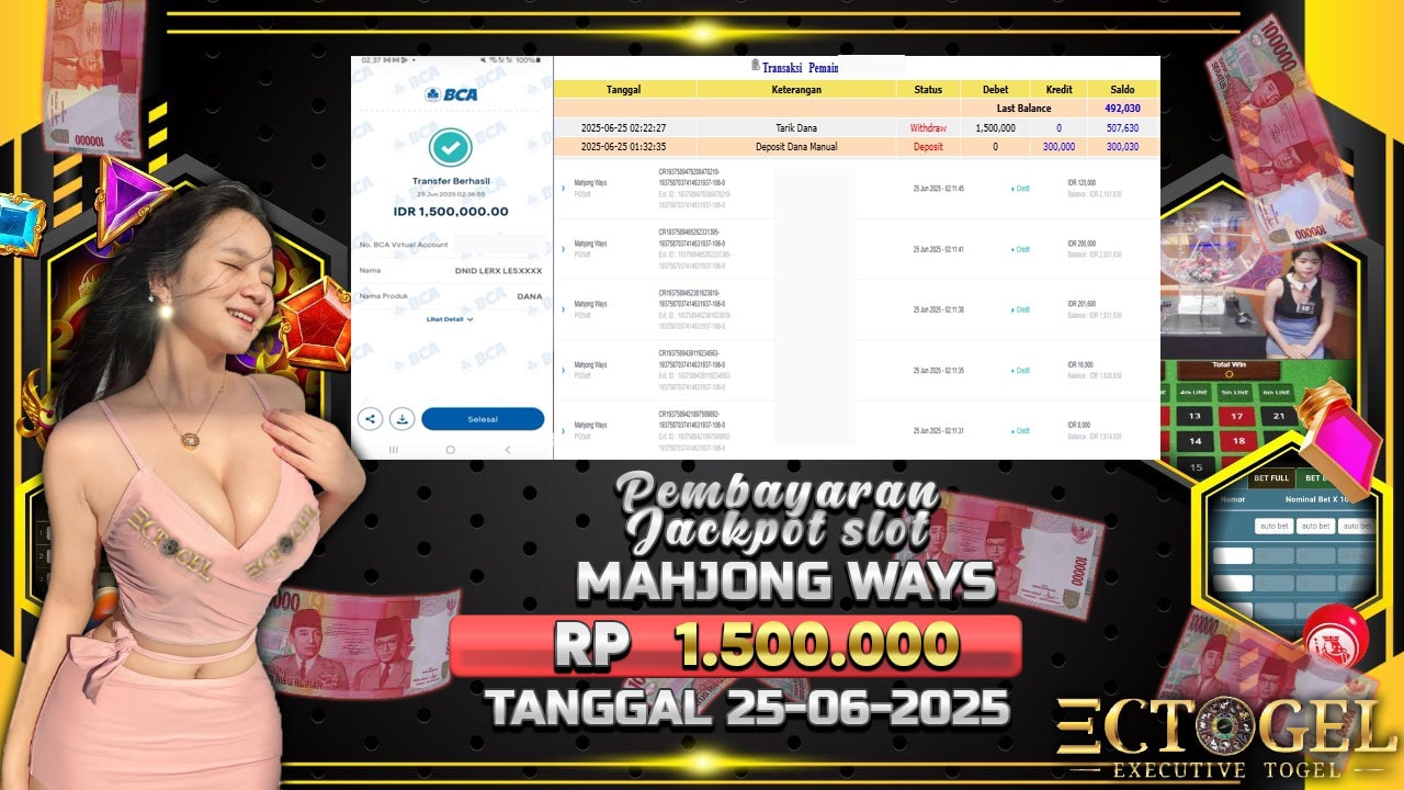 BUKTI JACKPOT SLOT MAHJONG WAYS TERPERCAYA DI INDONESIA TGL 25-06-2025