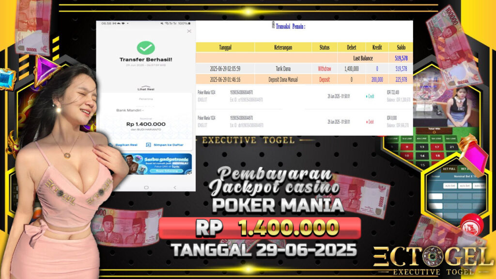 BUKTI JACKPOT CASINO POKER MANIA TERPERCAYA DI INDONESIA TGL 29-06-2025
