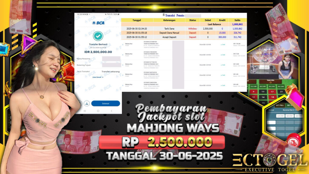 BUKTI JACKPOT SLOT MAHJONG WAYS TERPERCAYA DI INDONESIA TGL 30-06-2025