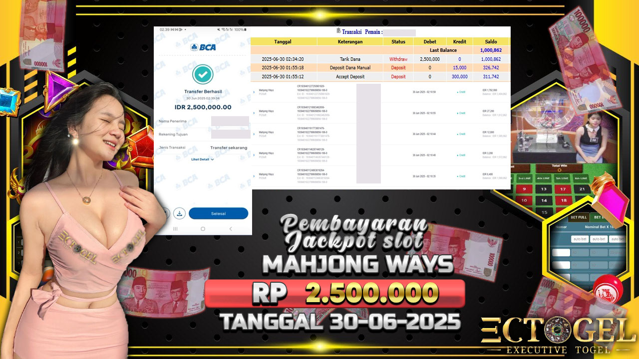BUKTI JACKPOT SLOT MAHJONG WAYS TERPERCAYA DI INDONESIA TGL 30-06-2025