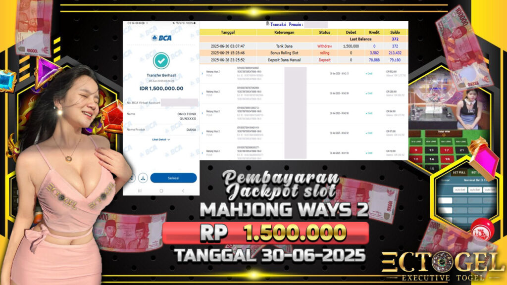BUKTI JACKPOT SLOT MAHJONG WAYS 2 TERPERCAYA DI INDONESIA TGL 30-06-2025