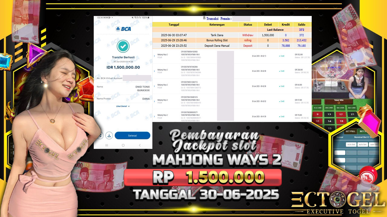 BUKTI JACKPOT SLOT MAHJONG WAYS 2 TERPERCAYA DI INDONESIA TGL 30-06-2025