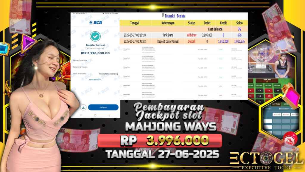 BUKTI JACKPOT SLOT MAHJONG WAYS TERPERCAYA DI INDONESIA TGL 27-06-2025