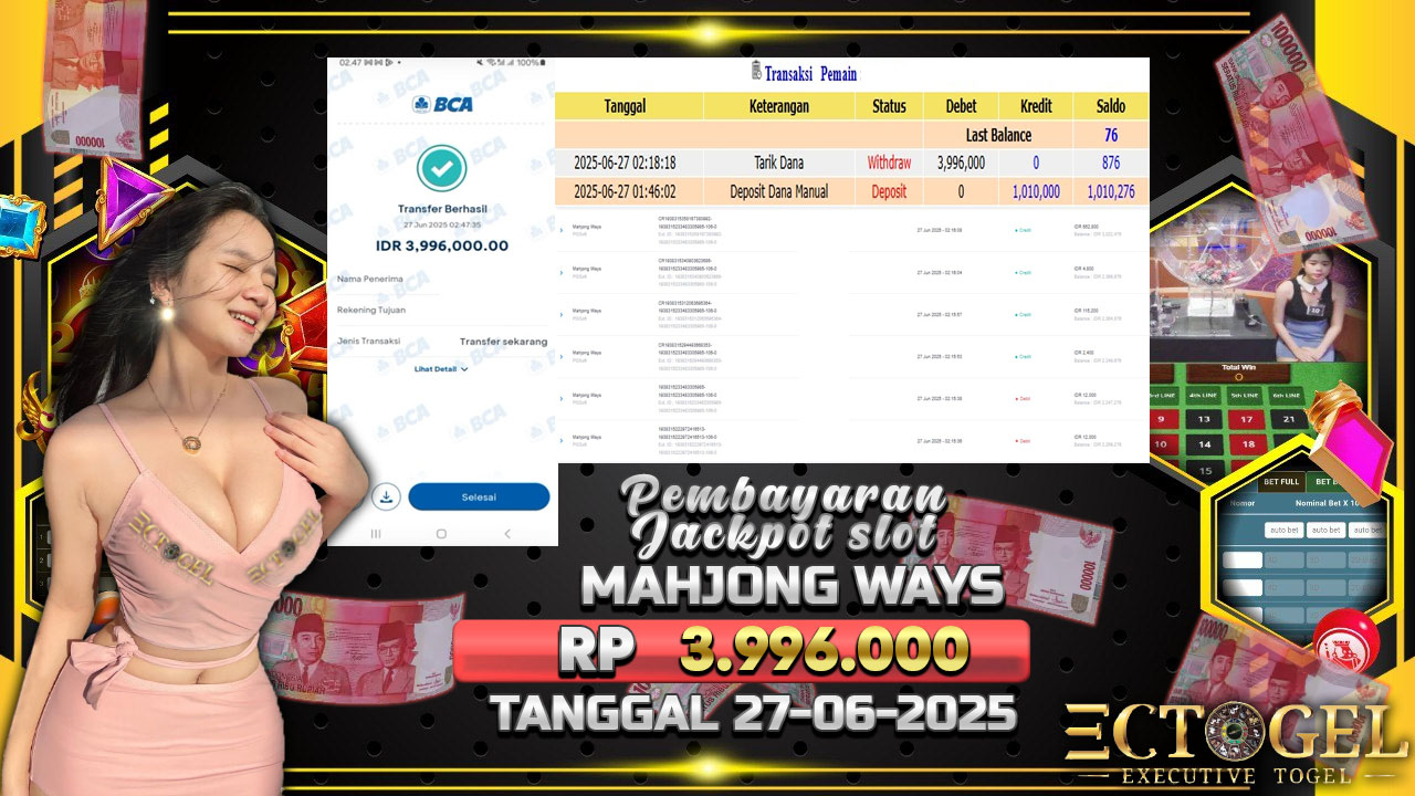 BUKTI JACKPOT SLOT MAHJONG WAYS TERPERCAYA DI INDONESIA TGL 27-06-2025
