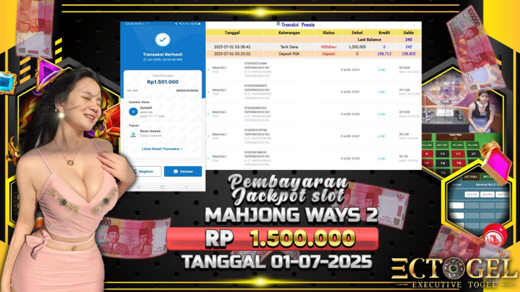 BUKTI JACKPOT SLOT MAHJONG WAYS 2 TERPERCAYA DI INDONESIA TGL 01-07-2025